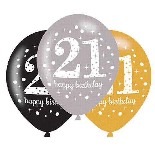 Gold Celebration 21st Birthday Latex Balloons - 11" - Pack of 6