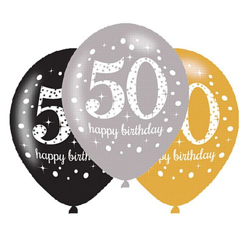 Gold Celebration 50th Birthday Latex Balloons - 11" - Pack of 6