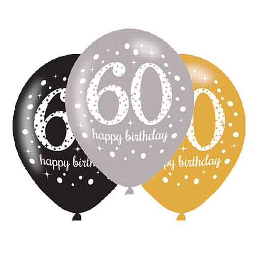 Gold Celebration 60th Birthday Latex Balloons - 11" - Pack of 6