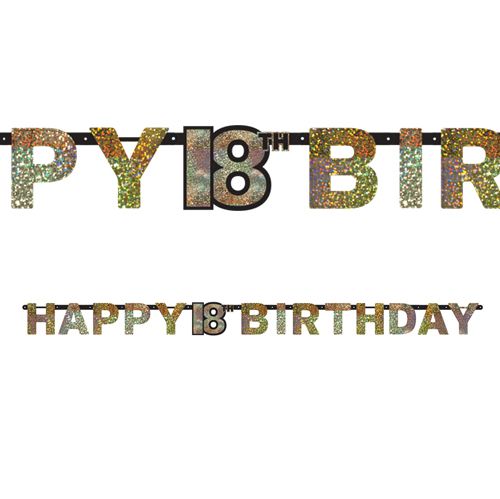 Gold Celebration "18th Birthday" Prismatic Letter Banner - 2.13m