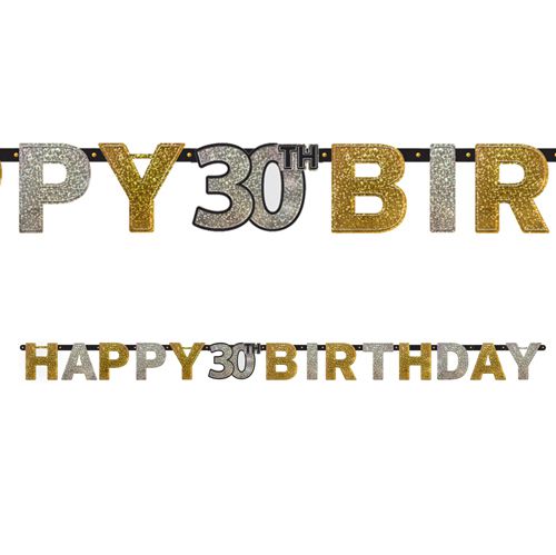 Gold Celebration "30th Birthday" Prismatic Letter Banner - 2.13m