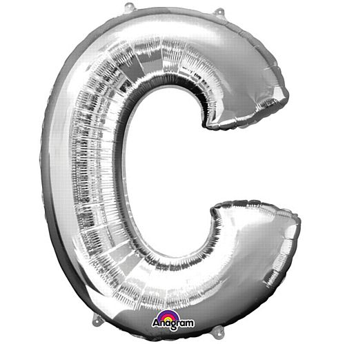 Silver Letter 'C' Air Filled Foil Balloon - 16"