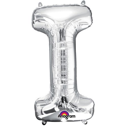 Silver Letter 'I' Air Filled Foil Balloon - 16"