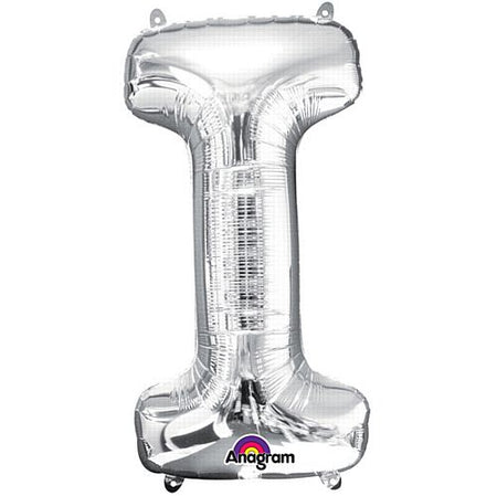 Silver Letter 'I' Air Filled Foil Balloon - 16