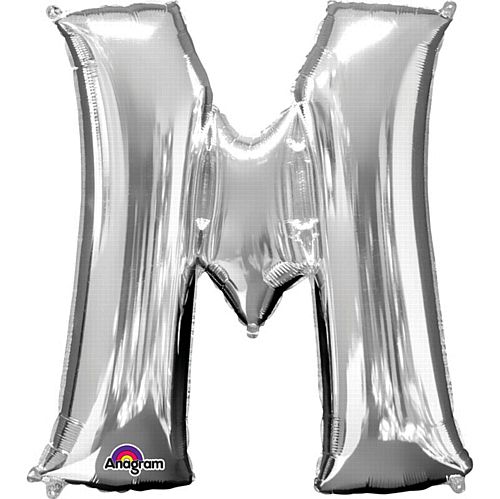 Silver Letter 'M' Air Filled Foil Balloon - 16"