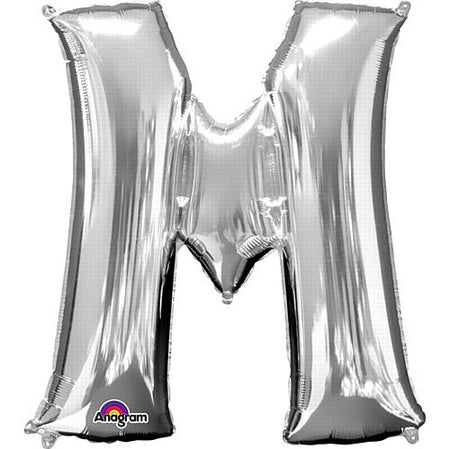 Silver Letter 'M' Air Filled Foil Balloon - 16