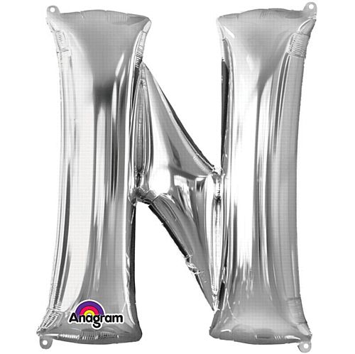 Silver Letter 'N' Air Filled Foil Balloon - 16"