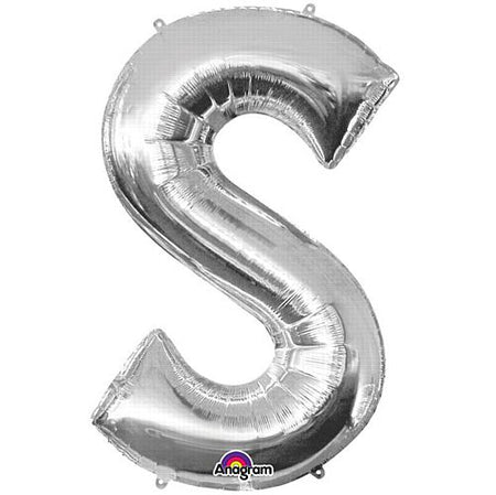 Silver Letter 'S' Air Filled Foil Balloon - 16