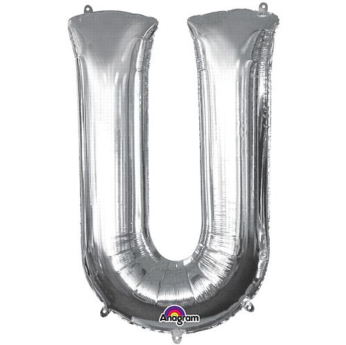 Silver Letter 'U' Air Filled Foil Balloon - 16"