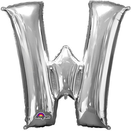 Silver Letter 'W' Air Filled Foil Balloon - 16
