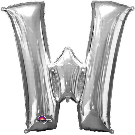 Silver Letter 'W' Air Filled Foil Balloon - 16
