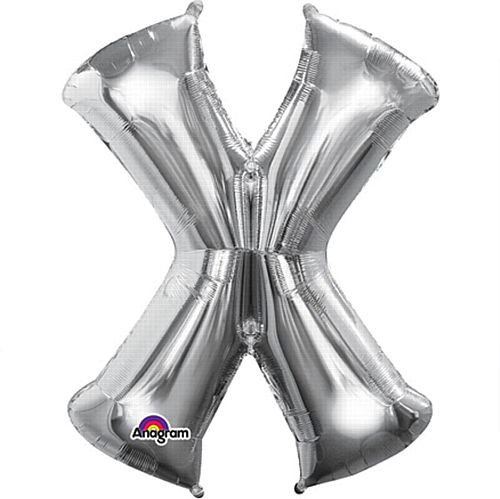 Silver Letter 'X' Air Filled Foil Balloon - 16"