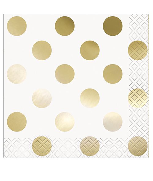 Gold Metallic Dots Beverage Napkins- Pack 16