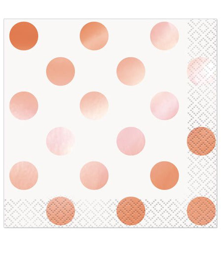 Rose Gold Metallic Dots Beverage Napkins- Pack 16