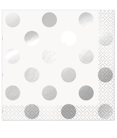 Silver Metallic Dots Beverage Napkins- Pack 16