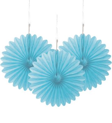 Pastel Blue Decorative Tissue Fans - 15.2cm - Pack of 3