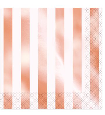 Rose Gold Striped Luncheon Napkins - Pack of 16