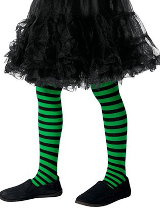 Children's Black And Green Striped Tights