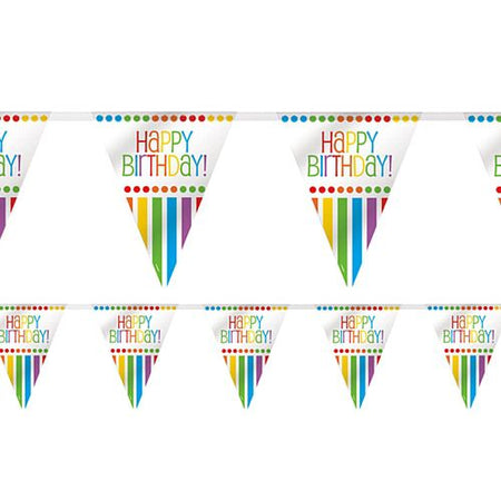 Rainbow Birthday Plastic Flag Bunting - 3.7m