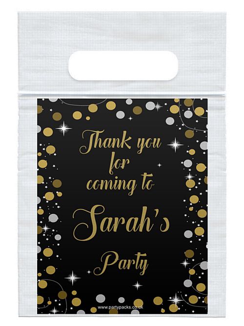 Personalised Birthday Sparkle Gold Card Insert With Sealed Party Bag - Pack of 8