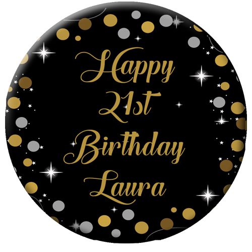 Personalised Badge 58mm- Birthday Sparkle Gold