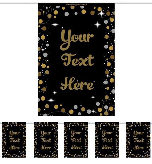 Personalised Gold And Black Birthday Sparkle Bunting - 3m