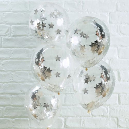 Silver Star Shaped Confetti Filled Balloons 12