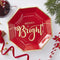 Red Foiled Merry And Bright Paper Plates - 23cm - Pack Of 8