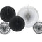 Black And Silver Assorted Fan Decorations - Pack Of 5
