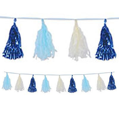 Blue And White Tassel Garland - 2.4m