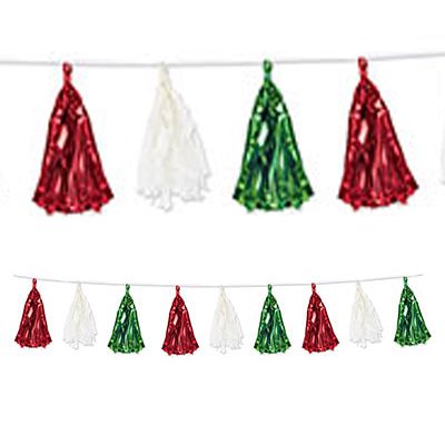 Red, Green And White Tassel Garland - 2.4m