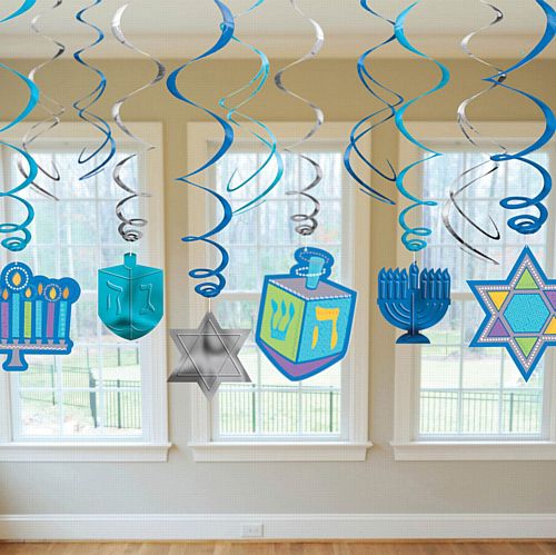 Hanukkah Hanging Swirl Decorations - Pack of 12