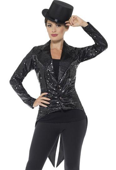 Ladies Black Sequin Tailcoat Jacket