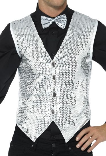 Men's Silver Sequin Waistcoat