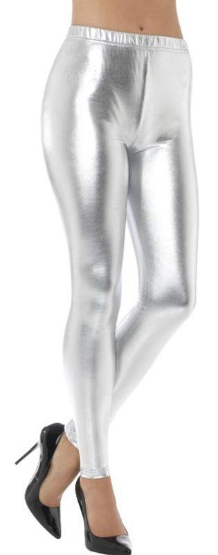 80s Silver Metallic Disco Leggings