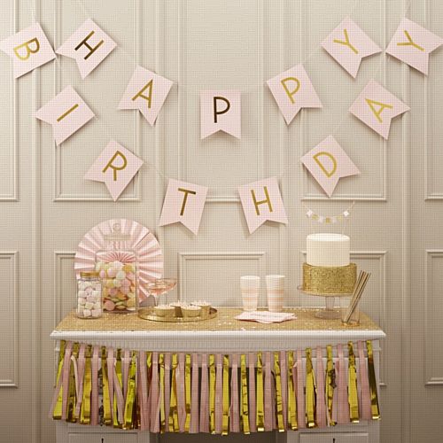 Pink And Gold Happy Birthday Bunting - 2.5m