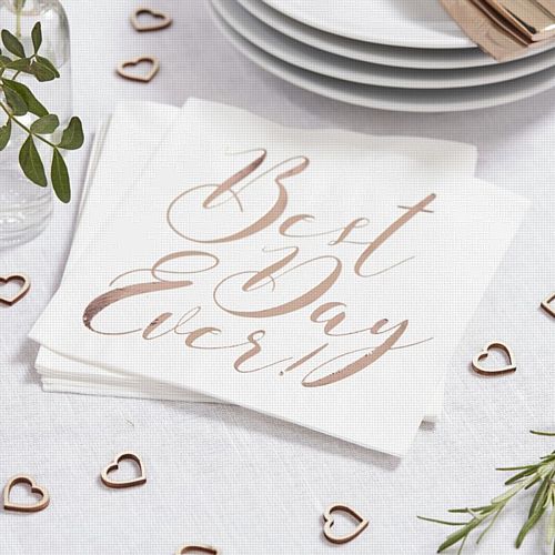 White And Rose Gold Napkins - Best Day Ever - Pack of 20