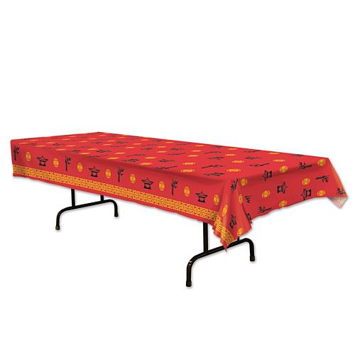 Chinese Plastic Tablecloth - Red & Gold - 2.7m