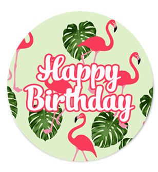 Happy Birthday Flamingo Badge 58mm - Pinned Back - Each