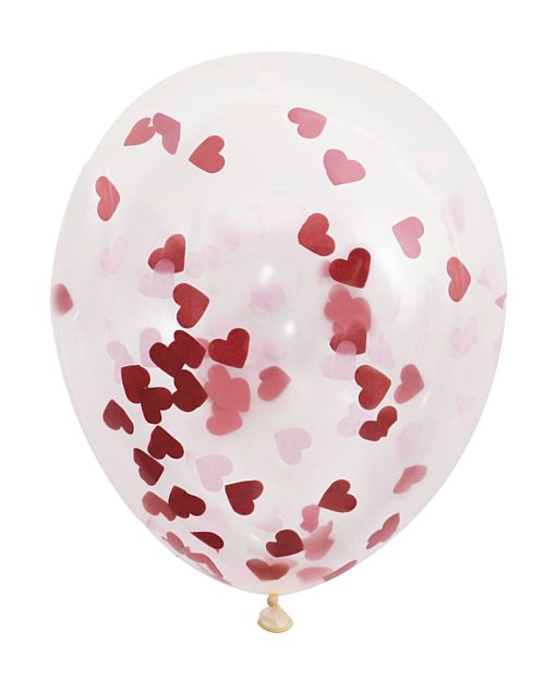 Red Heart Shaped Confetti Filled Balloons - 16" - Pack of 5