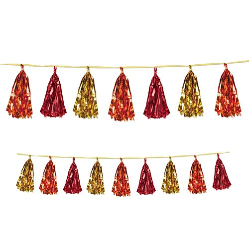 Gold, Red and Orange Metallic Tassel Garland - 2.4m