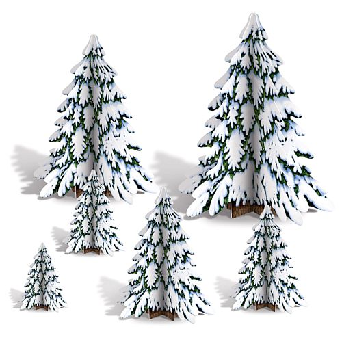 3D Winter Pine Tree Centerpieces 10.2cm to 31.75cm - Pack of 6