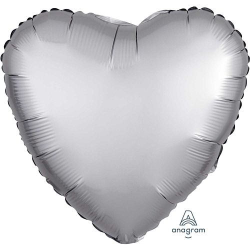 Silver Satin Finish Heart Foil Balloon - 18"
