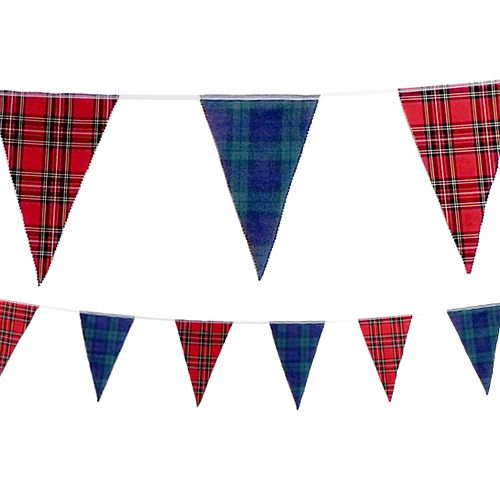 Red and Blue Tartan Fabric Bunting - 8m