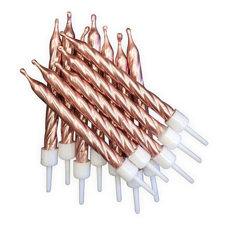 Rose Gold Metallic Spiral Candles - Pack of 12 - 7.5cm