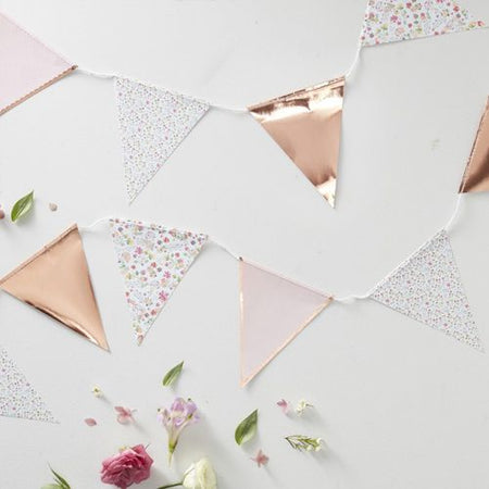 Rose Gold Foiled Floral Print Bunting - Ditsy Floral - 3.5m