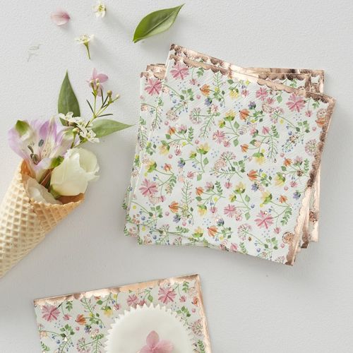 Rose Gold Foiled Floral Paper Napkins - Ditsy Floral - Pack of 16