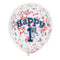 First Birthday Clear Balloons with Confetti - Red and Blue - 30cm - Pack of 6
