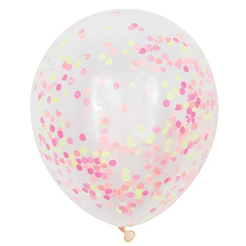 Clear Confetti Balloons With Neon Confetti - 12" - Pack Of 6