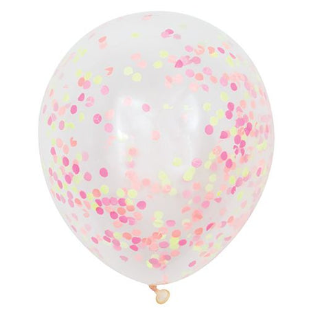 Clear Confetti Balloons With Neon Confetti - 12